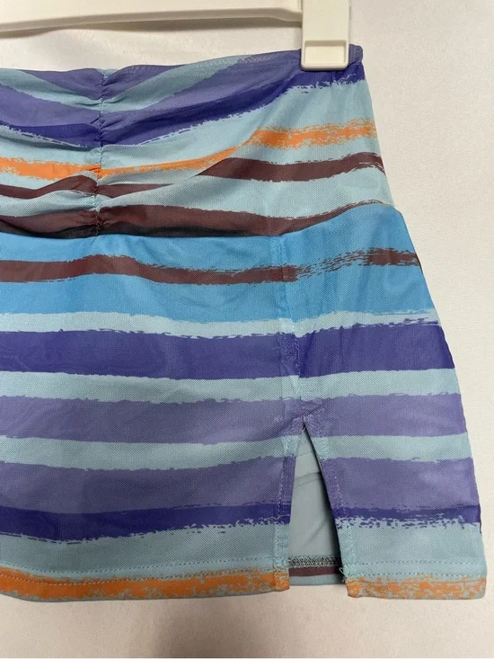 Tiger Mist Mini Skort SM Blue Striped Ruched Mesh Y2K Island Summer Stretch - Picture 5 of 12